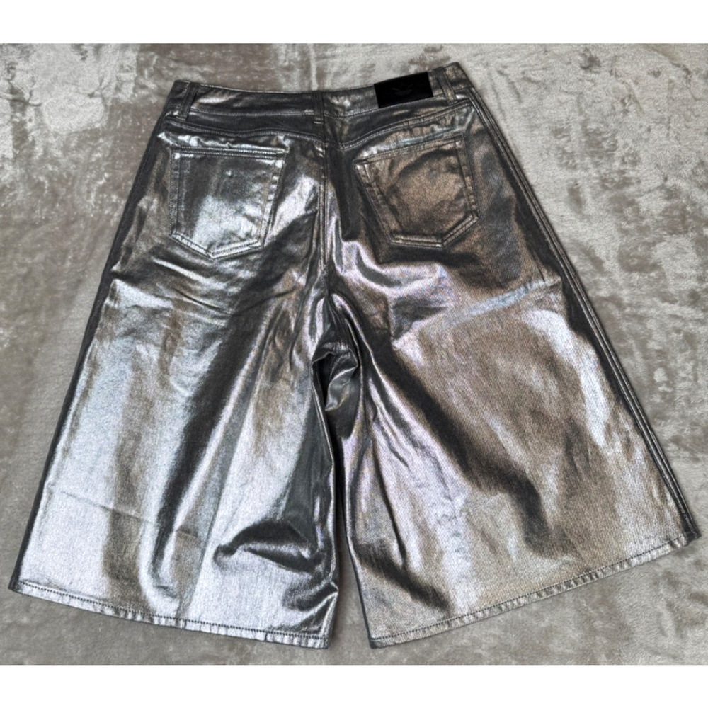 Adidas Originals Firebird Silver Jorts Denim Bermuda Shorts Womens 10 KD2930 NWT - Picture 2 of 9